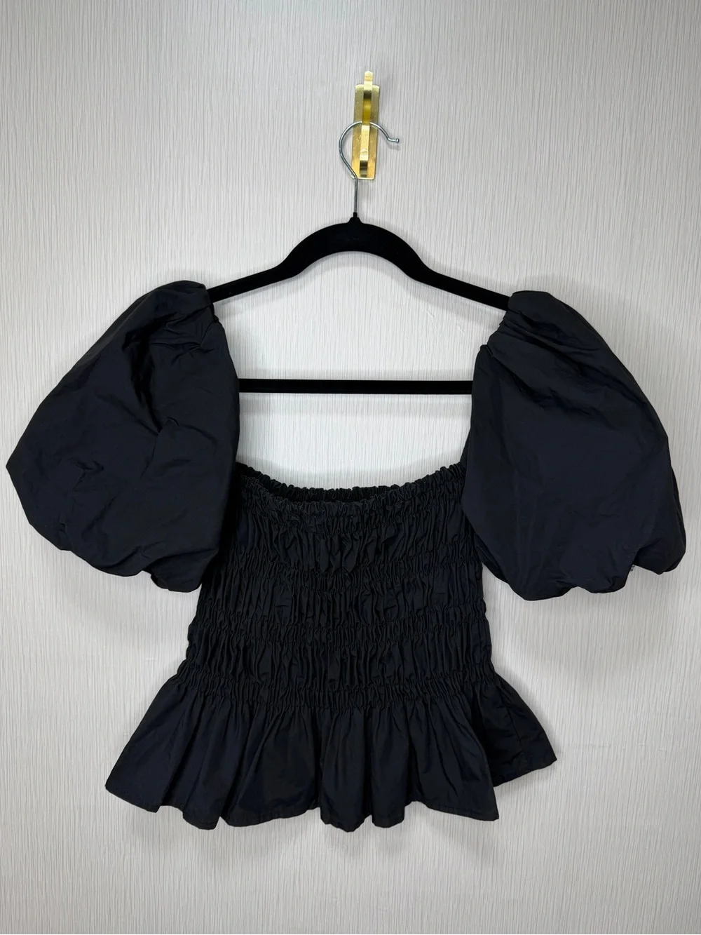 ASTR The Label Black Puff Sleeve Smocked Blouse Edwardian Cottagecore Revolve XS